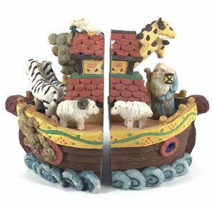 Vintage Noah's Ark Musicbox Bookends Heavy Resin Nursery Animals